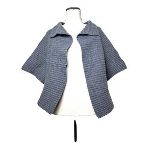 Talbots Pure Merino Wool Gray Ribbed Knit Capelet Poncho Shawl Women's  Large